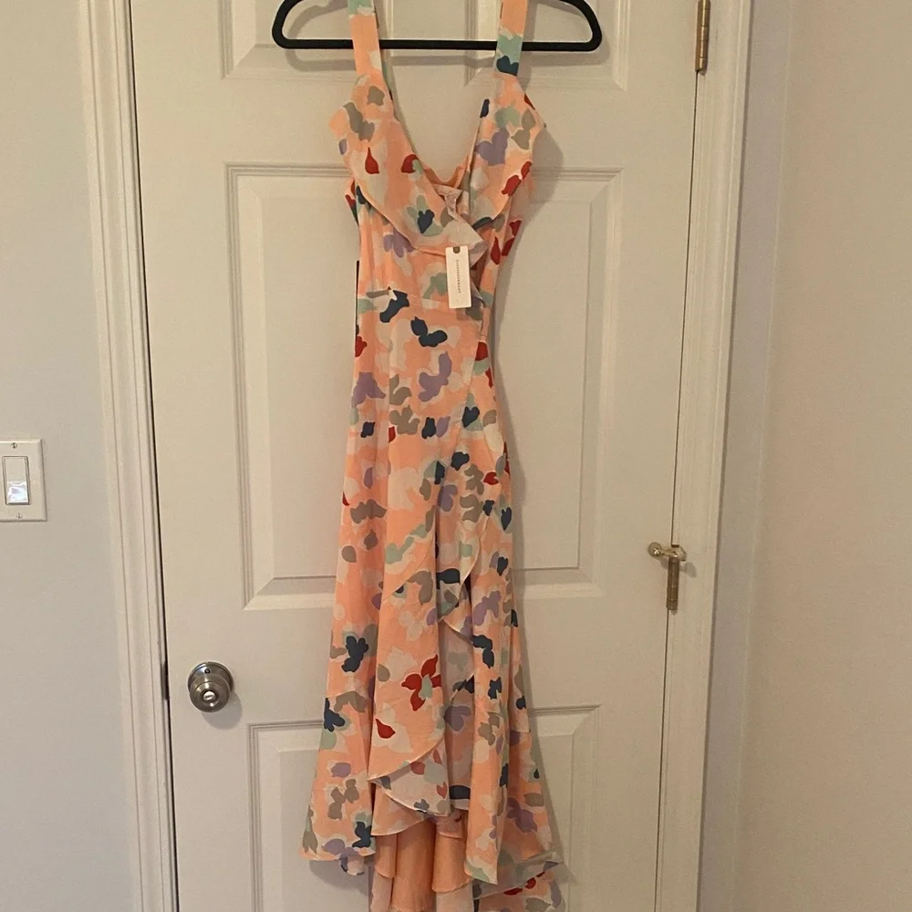 NWT. Anthropologie Peach Floral High Low Dress - Picture 1 of 12